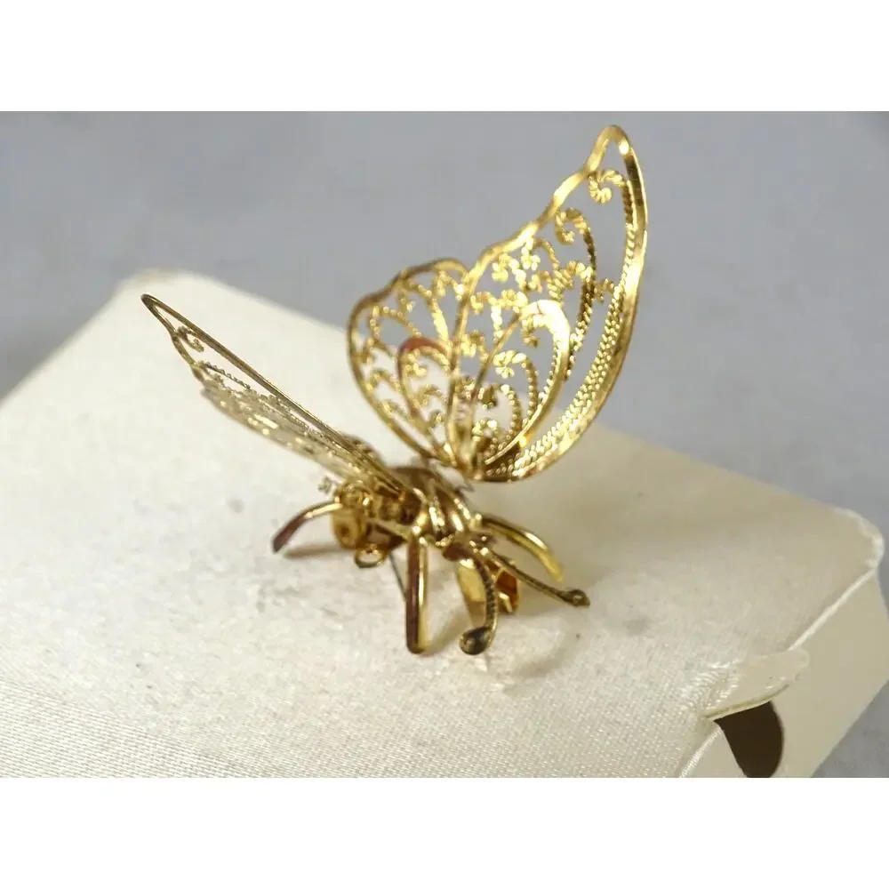 Vintage Gold Tone Trembler Butterfly Brooch | Movable Flutter Wings Spring Pin
